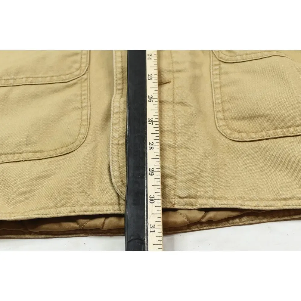 ORVIS Quilt Lined Barn Coat Mens Large Beige Long Sleeve Button-Up Classic Fit